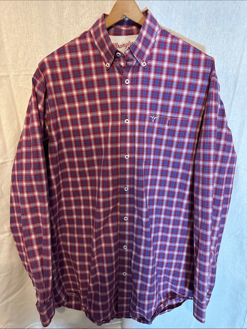Wrangler Red and Blue Plaid Button-Down Shirt